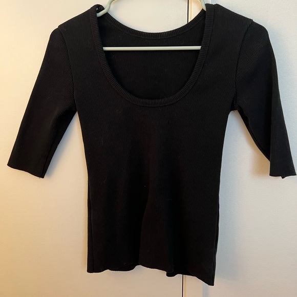 J BRAND black ribbed tee with open back - Picture 3 of 6